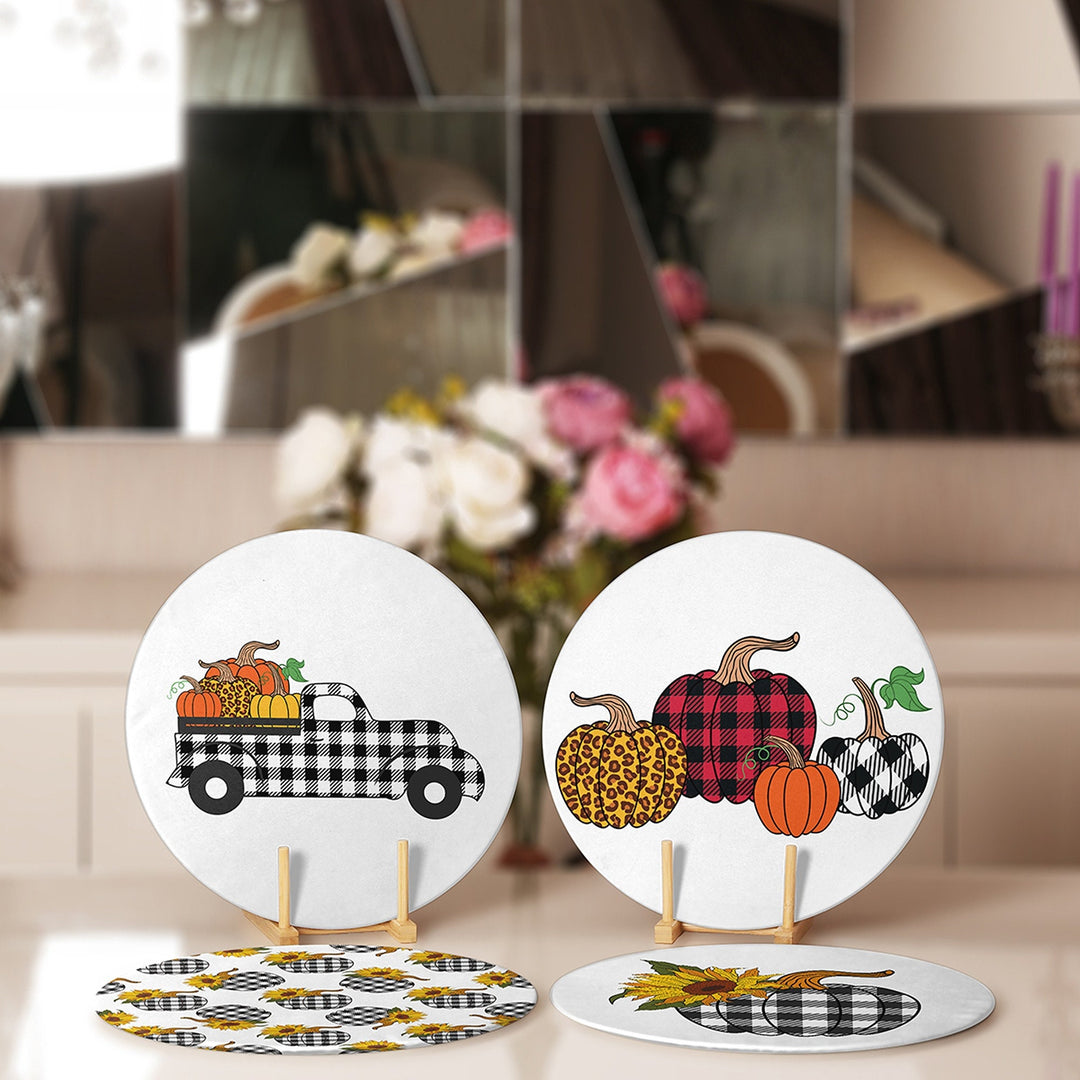 Fall Trend Placemat|Set of 4 Autumn Supla Table Mat|Farmhouse Checkered Pumpkin Round Dining Underplate|Housewarming Pumpkin Truck Coaster