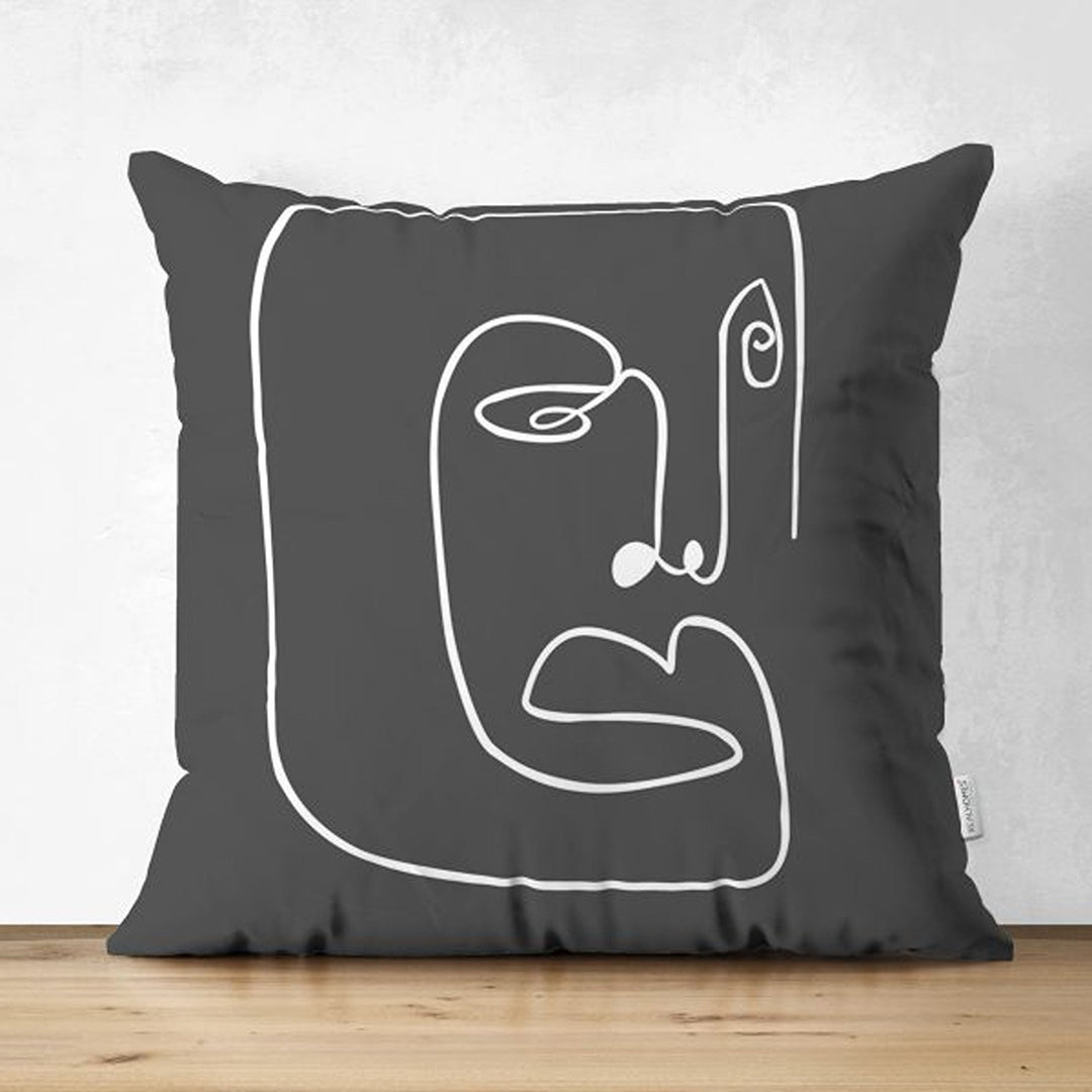 Onedraw Pillow Cover|Abstract Face Drawing Cushion Case|Boho Pillowcase|Decorative Double-Sided Pillowtop|Minimalist Authentic Cushion Case