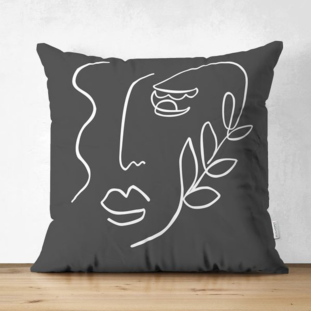 Onedraw Pillow Cover|Abstract Face Drawing Cushion Case|Boho Pillowcase|Decorative Double-Sided Pillowtop|Minimalist Authentic Cushion Case