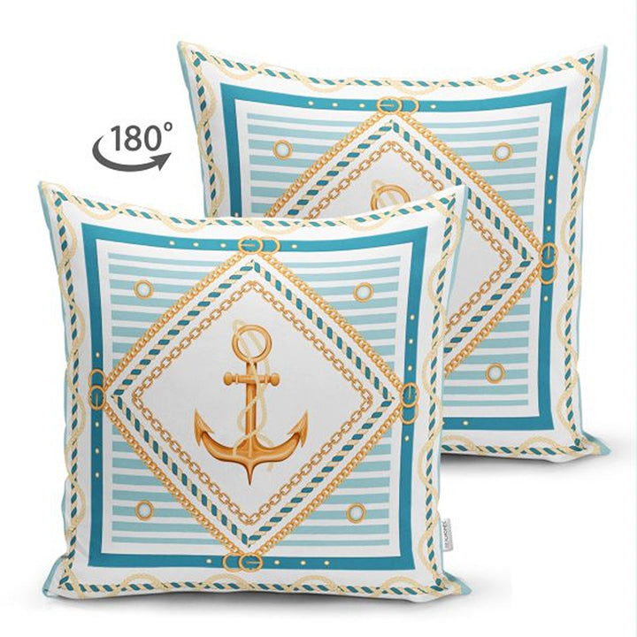 Nautical Pillow Cover|Summer Trend Anchor Print Cushion Case|Striped Floral Anchor Life Saver Throw Pillowtop|Decorative Beach House Cushion