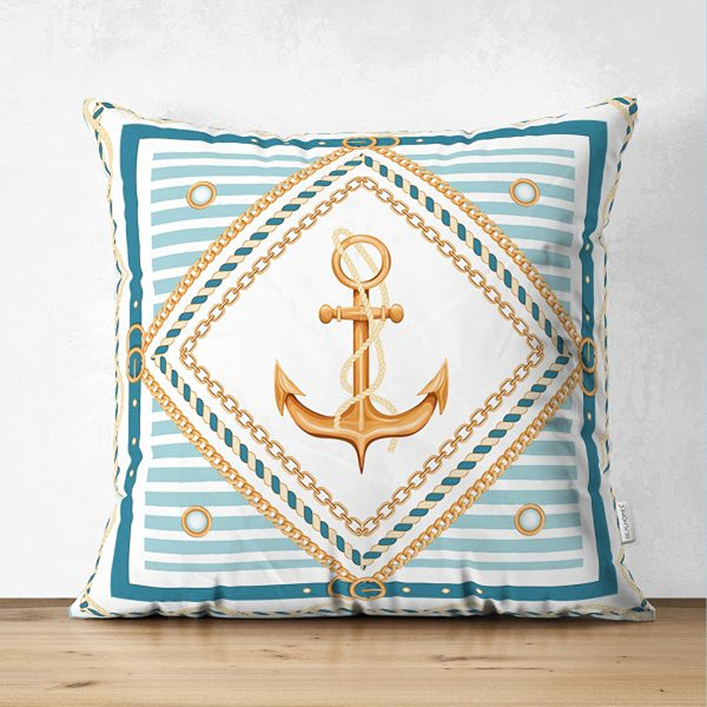 Nautical Pillow Cover|Summer Trend Anchor Print Cushion Case|Striped Floral Anchor Life Saver Throw Pillowtop|Decorative Beach House Cushion