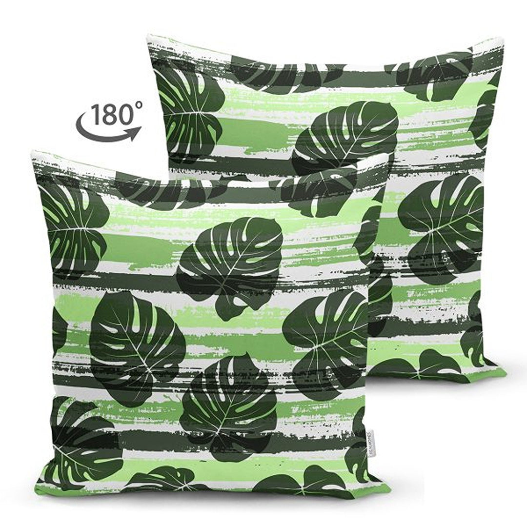 Tropical Plants Pillow Cover|Striped Green Leaves Cushion Case|Floral Cushion Cover|Decorative Pillowtop|Green and Black Summer Trend Decor