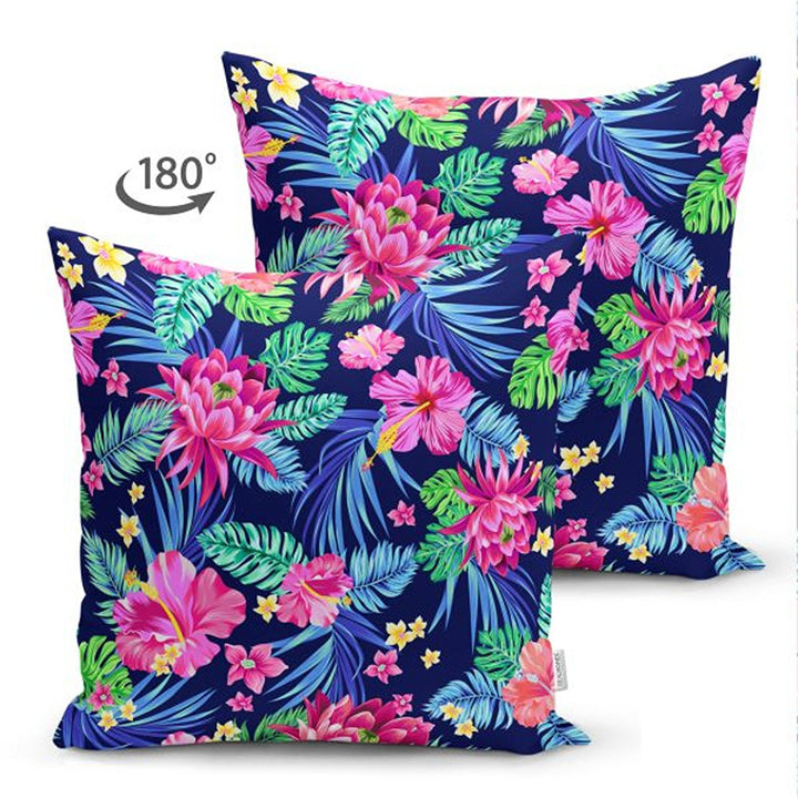 Tropical Plants Pillow Cover|Colorful Leaves Cushion Case|Floral Cushion Cover|Decorative Pillowtop|Vibrant Color Flowers Summer Trend Decor