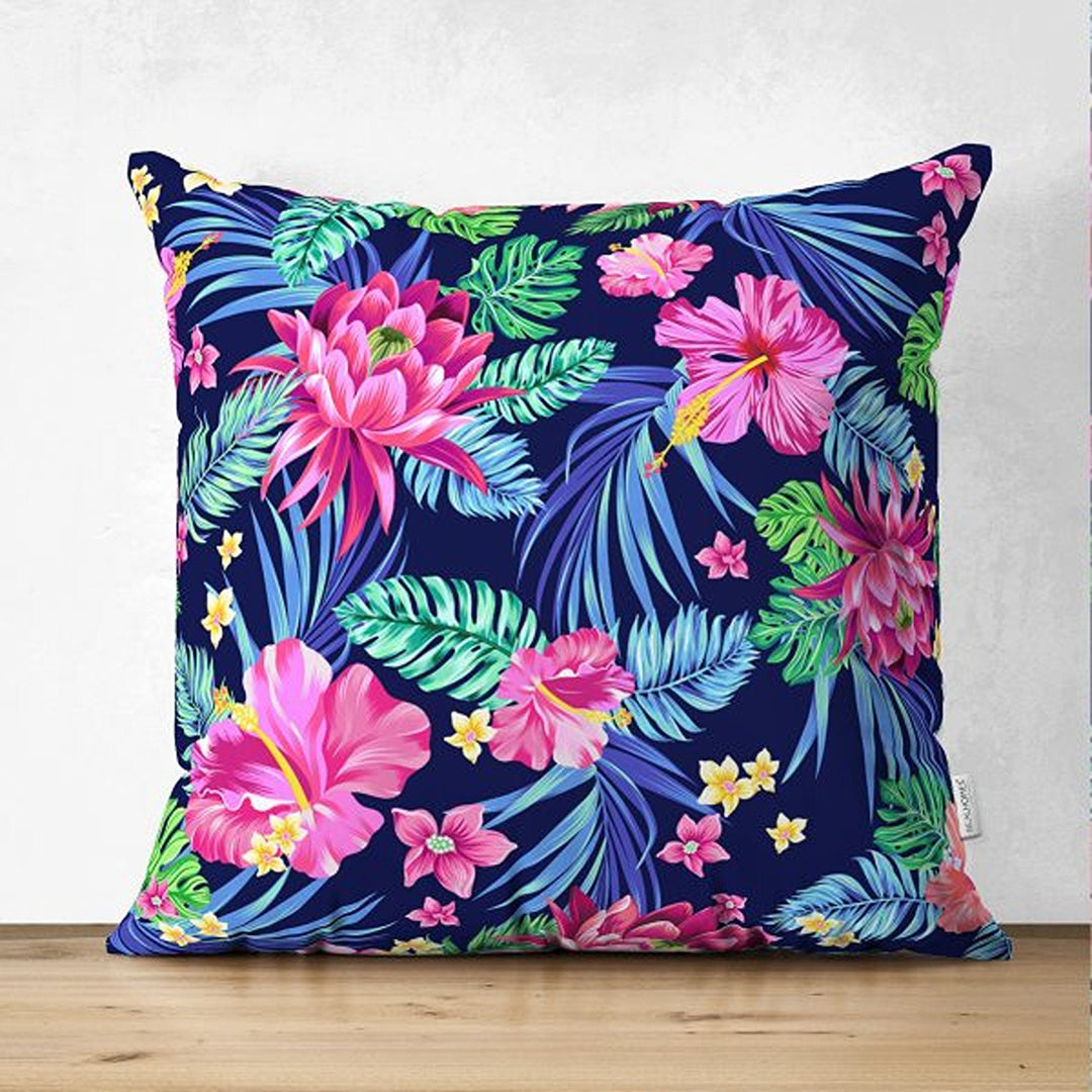 Tropical Plants Pillow Cover|Colorful Leaves Cushion Case|Floral Cushion Cover|Decorative Pillowtop|Vibrant Color Flowers Summer Trend Decor