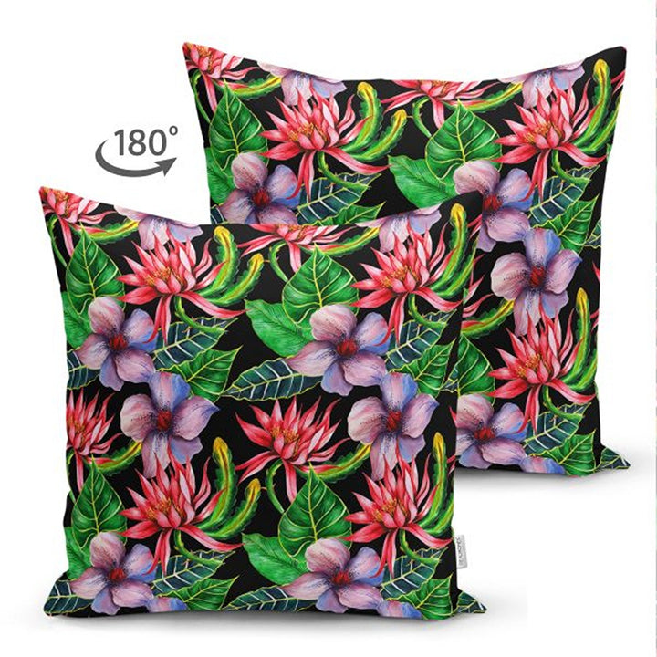 Tropical Plants Pillow Cover|Colorful Leaves Cushion Case|Floral Cushion Cover|Decorative Pillowtop|Vibrant Color Flowers Summer Trend Decor