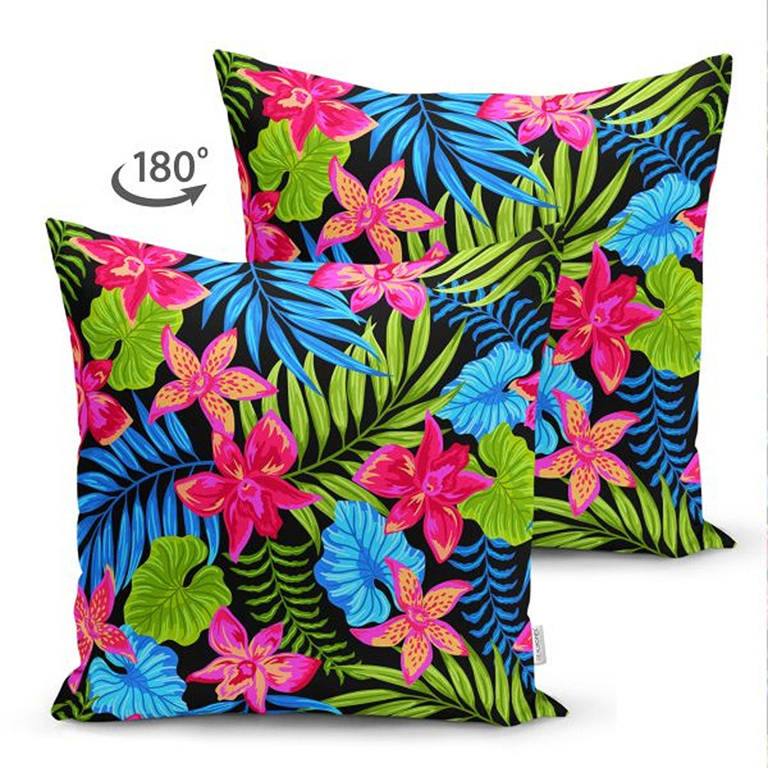 Tropical Plants Pillow Cover|Colorful Leaves Cushion Case|Floral Cushion Cover|Decorative Pillowtop|Vibrant Color Flowers Summer Trend Decor