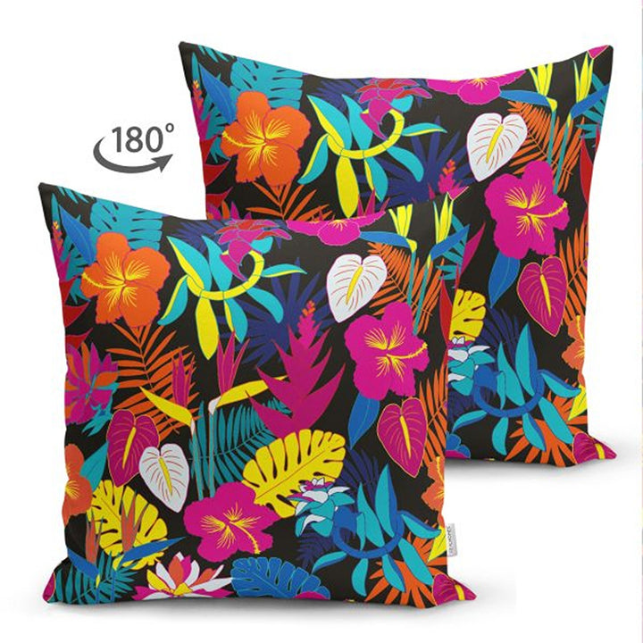 Tropical Plants Pillow Cover|Colorful Leaves Cushion Case|Floral Cushion Cover|Decorative Pillowtop|Vibrant Color Flowers Summer Trend Decor