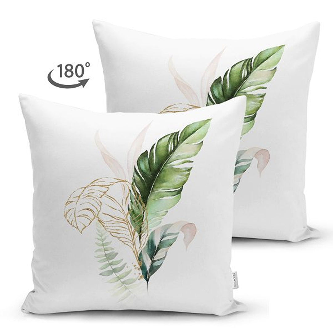 Tropical Plants Pillow Cover|Green Leaves with Pink Flowers Cushion Case|Floral Cushion Cover|Decorative Boho Pillowtop|Tropical Home Decor