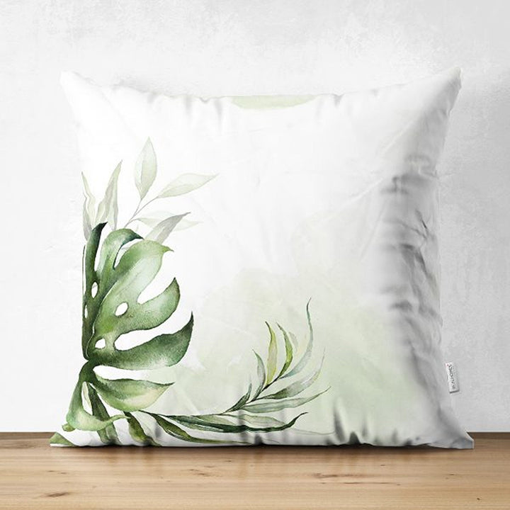 Tropical Plants Pillow Cover|Green Leaves Cushion Case|Floral Cushion Cover|Decorative Pillowtop|Green and White Summer Trend Home Decor