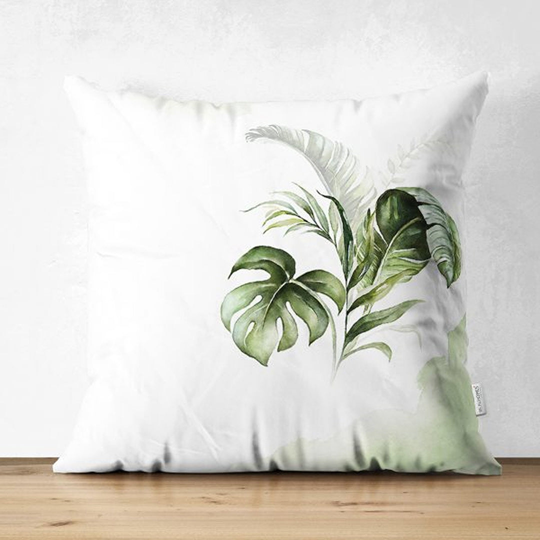 Tropical Plants Pillow Cover|Green Leaves Cushion Case|Floral Cushion Cover|Decorative Pillowtop|Green and White Summer Trend Home Decor