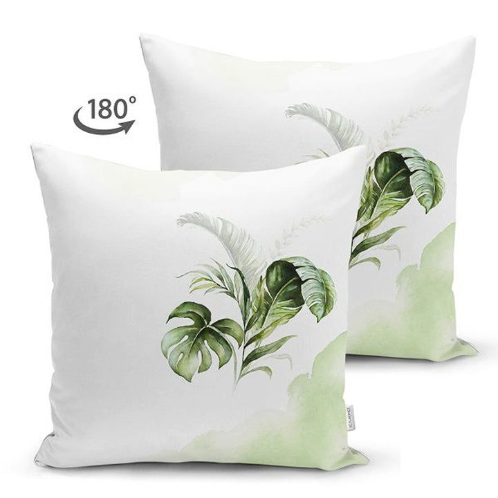 Tropical Plants Pillow Cover|Green Leaves Cushion Case|Floral Cushion Cover|Decorative Pillowtop|Green and White Summer Trend Home Decor