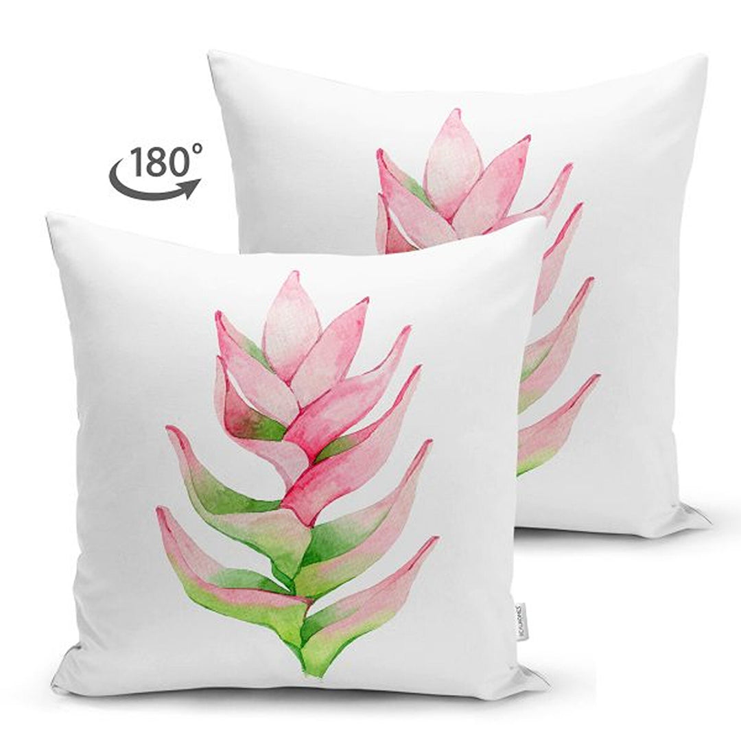 Tropical Plants Pillow Cover|Green Pink Leaves Cushion Case|Floral Cushion Cover|Decorative Pillowtop|Green and Pink Summer Trend Home Decor