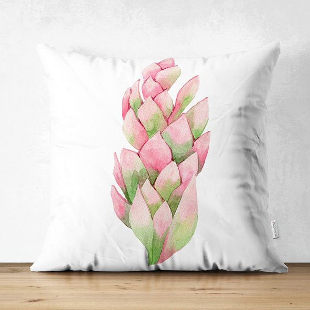 Tropical Plants Pillow Cover|Green Pink Leaves Cushion Case|Floral Cushion Cover|Decorative Pillowtop|Green and Pink Summer Trend Home Decor