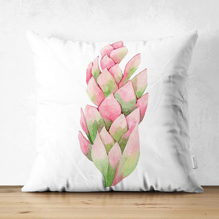 Tropical Plants Pillow Cover|Green Pink Leaves Cushion Case|Floral Cushion Cover|Decorative Pillowtop|Green and Pink Summer Trend Home Decor