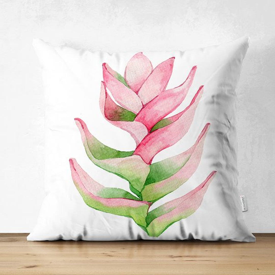 Tropical Plants Pillow Cover|Green Pink Leaves Cushion Case|Floral Cushion Cover|Decorative Pillowtop|Green and Pink Summer Trend Home Decor