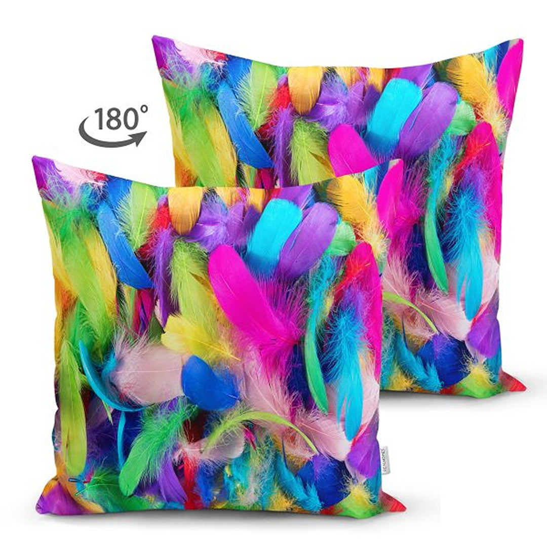 Feather Pillow Cover|Colorful Feather Print Cushion Case|Cozy Home Decor|Decorative Vibrant Colors Pillowtop|Housewarming Outdoor Pillow