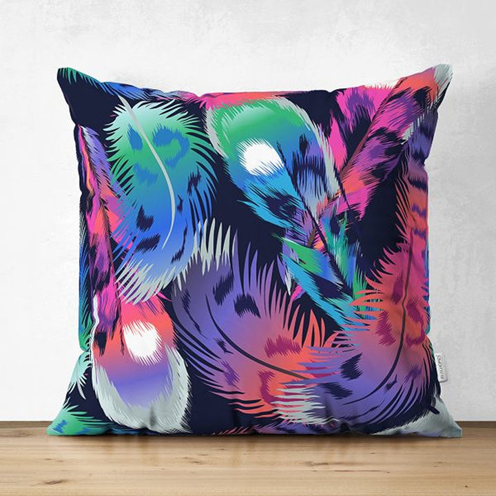 Feather Pillow Cover|Colorful Feather Print Cushion Case|Cozy Home Decor|Decorative Vibrant Colors Pillowtop|Housewarming Outdoor Pillow