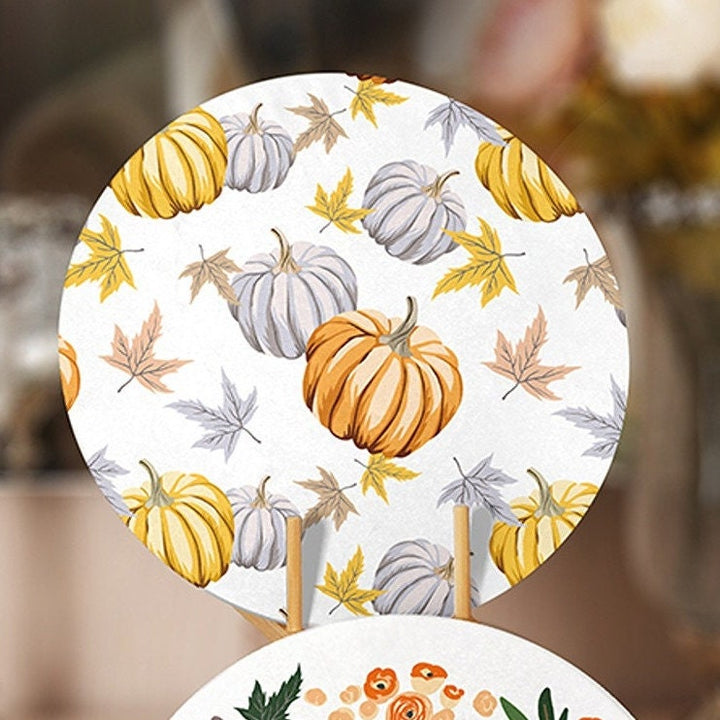 Fall Trend Placemat|Set of 4 Autumn Supla Table Mat|Farmhouse Orange Gray Pumpkin Round Dining Underplate|Housewarming Pumpkin Coaster Set