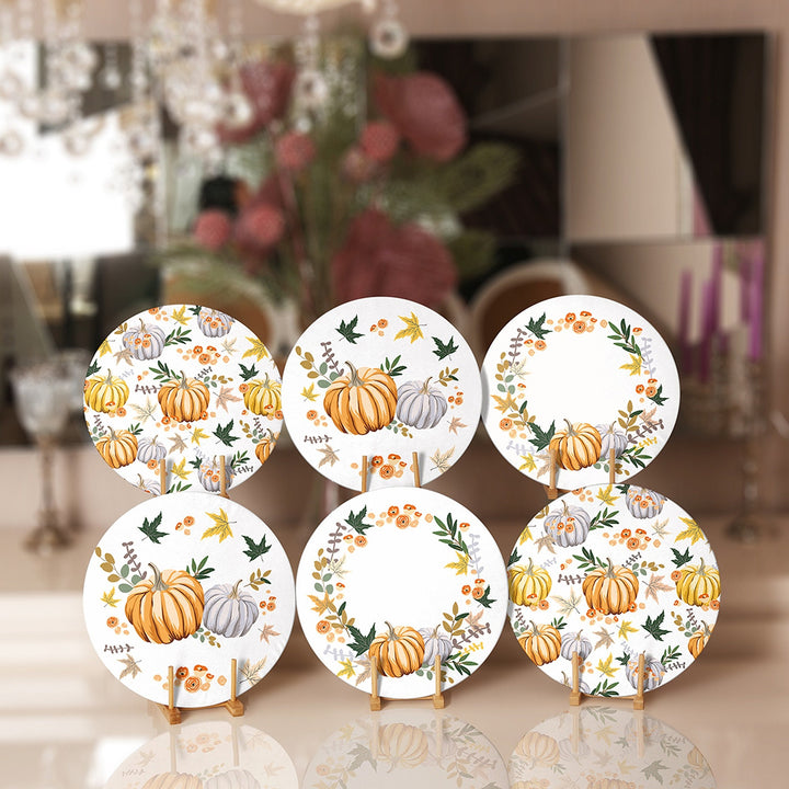 Fall Trend Placemat|Set of 6 Autumn Supla Table Mat|Farmhouse Orange Gray Pumpkin Round Dining Underplate|Housewarming Pumpkin Coaster Set