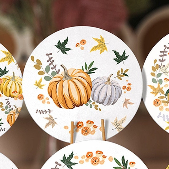 Fall Trend Placemat|Set of 6 Autumn Supla Table Mat|Farmhouse Orange Gray Pumpkin Round Dining Underplate|Housewarming Pumpkin Coaster Set