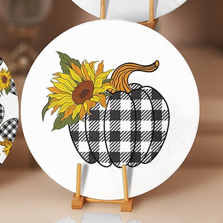 Fall Trend Placemat|Set of 4 Autumn Supla Table Mat|Farmhouse Checkered Pumpkin Round Dining Underplate|Housewarming Pumpkin Truck Coaster