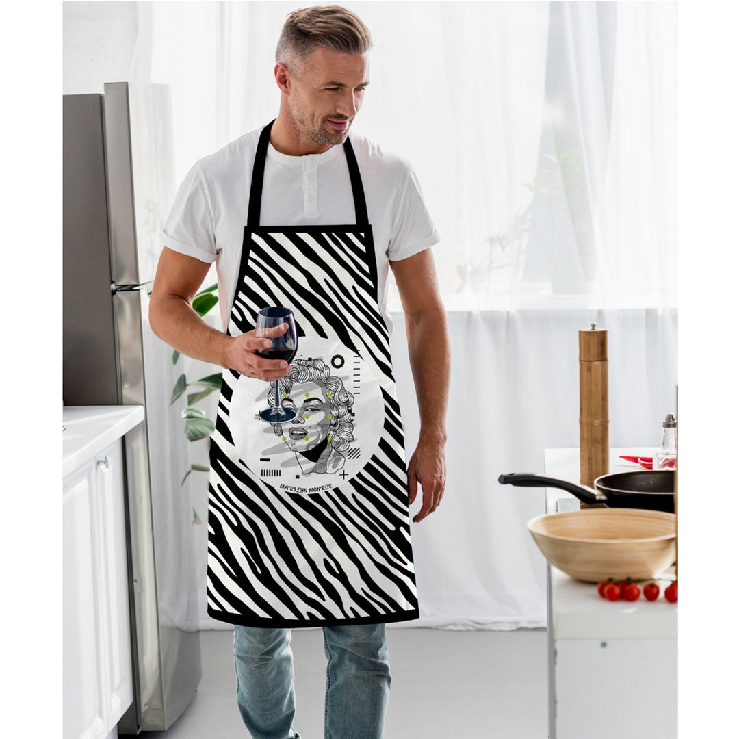 Portrait Kitchen Apron|Marilyn Monroe Print Cooking Apron with Adjustable Neck and Waist Strap|Black White Cute Kitchen Gift For Him or Her