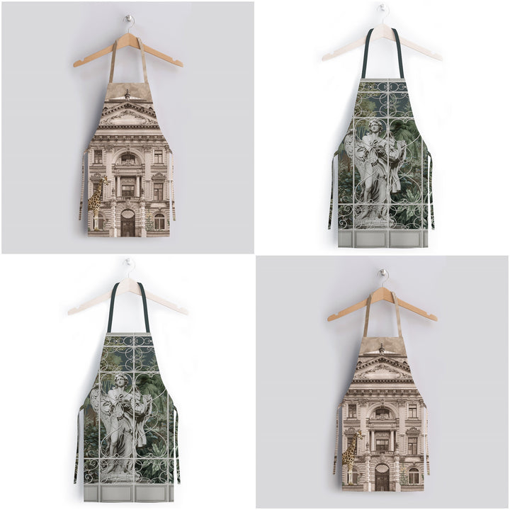 Statue Kitchen Apron|Giraffe Print Cooking Apron with Adjustable Neck and Waist Strap|Baroque Style Cute Kitchen Gift For Him or Her