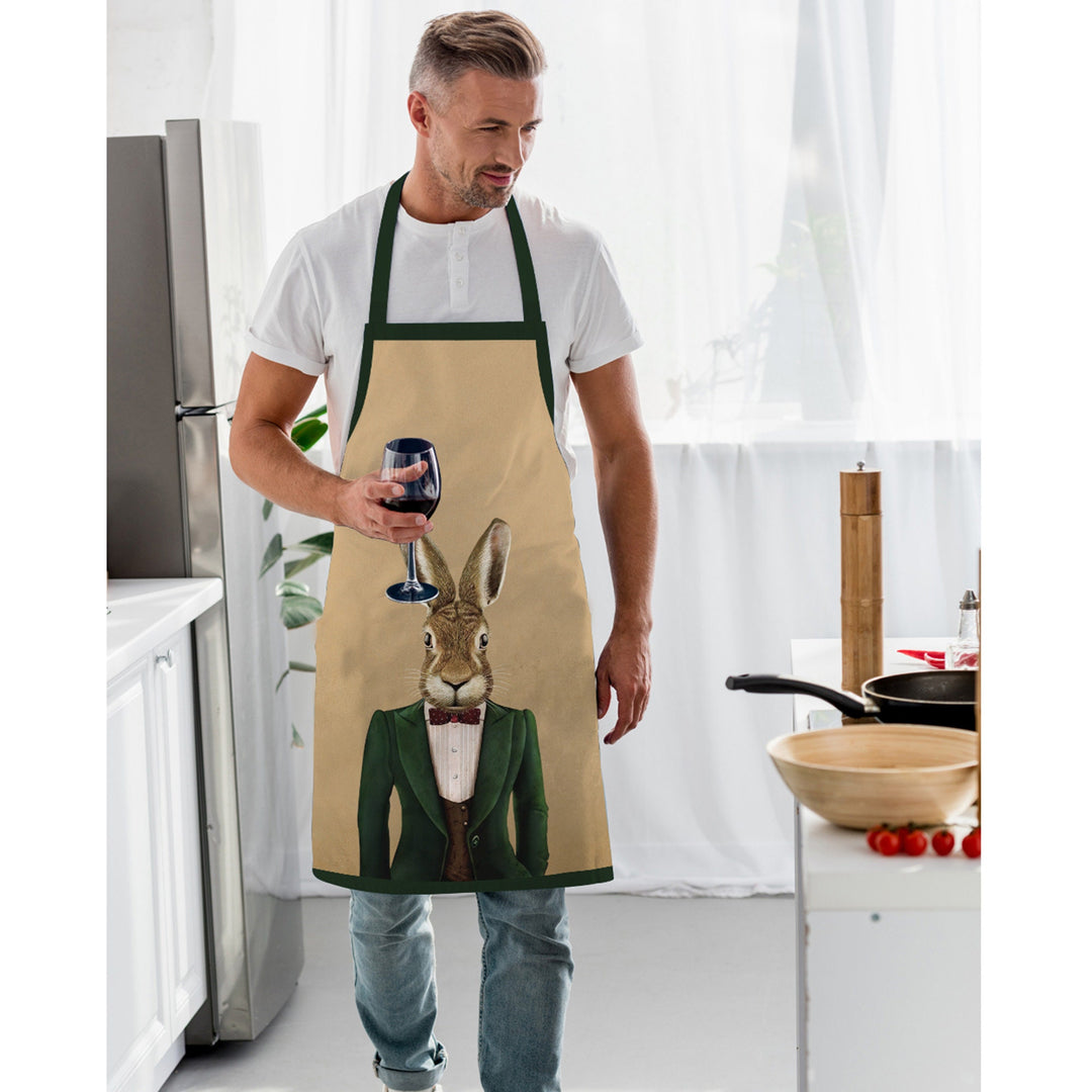 Royal Animal Kitchen Apron|Mr Rabbit Cooking Smock with Adjustable Neck and Waist Strap|Mr Cat Print Kitchen Pinafore Gift For Him or Her