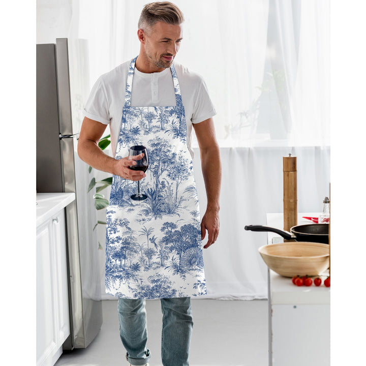 Palm Tree Kitchen Apron|Floral Print Cooking Smock with Adjustable Neck and Waist Strap|Palm Tree Print Kitchen Pinafore Gift For Him or Her