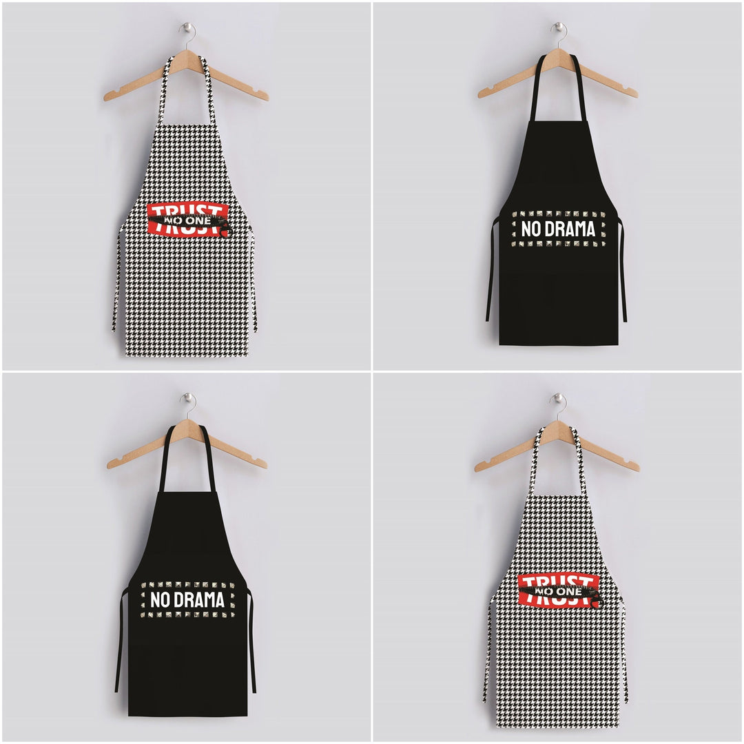 No Drama Kitchen Apron|Trust No One Cooking Smock with Adjustable Neck and Waist Strap|Quote Print Kitchen Pinafore Gift For Him or Her