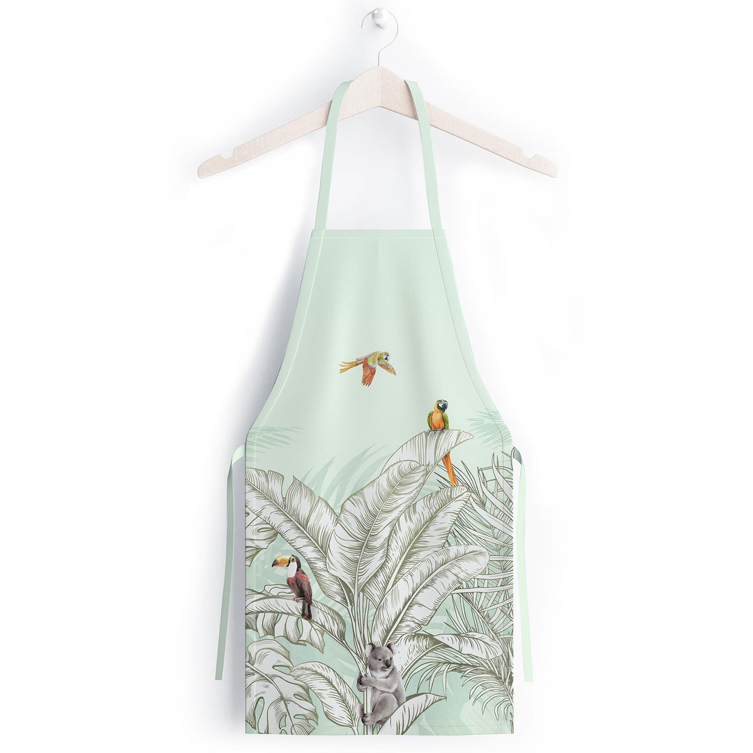 Floral Bird Kitchen Apron|Flower Print Smock with Adjustable Neck and Waist Strap|Peacock and Parrot Kitchen Pinafore Gift For Him or Her