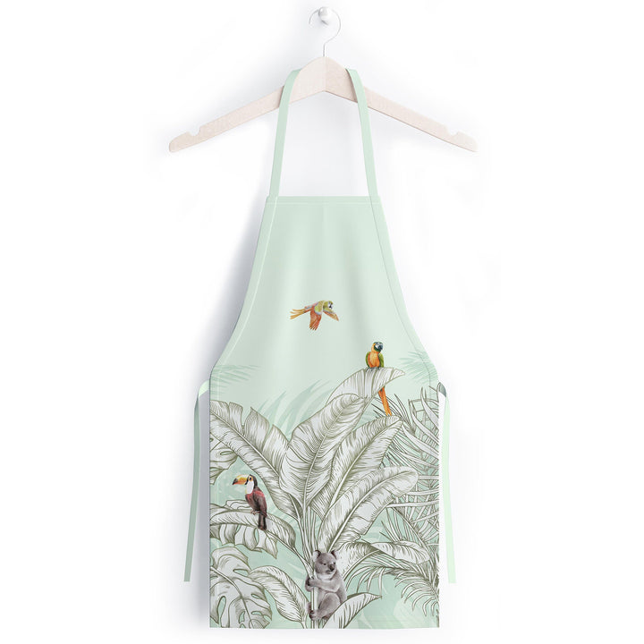 Floral Bird Kitchen Apron|Flower Print Smock with Adjustable Neck and Waist Strap|Peacock and Parrot Kitchen Pinafore Gift For Him or Her