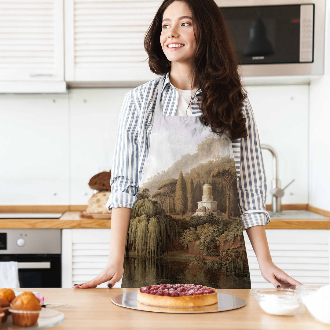 Landscape Kitchen Apron|Tropical Trees Smock with Adjustable Neck and Waist Strap|Floral View Print Kitchen Pinafore Gift For Him or Her