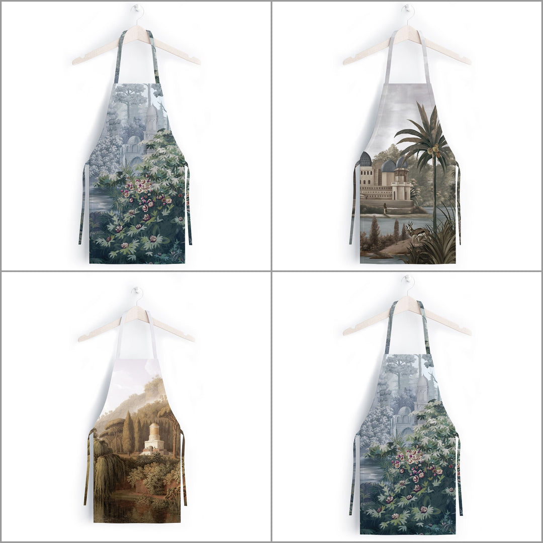 Landscape Kitchen Apron|Tropical Trees Smock with Adjustable Neck and Waist Strap|Floral View Print Kitchen Pinafore Gift For Him or Her