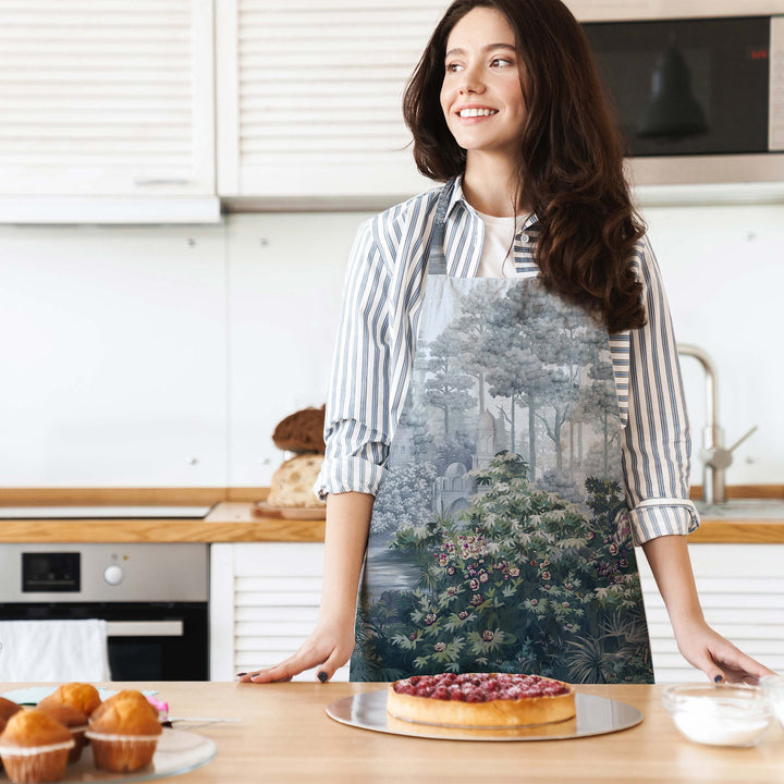 Landscape Kitchen Apron|Tropical Trees Smock with Adjustable Neck and Waist Strap|Floral View Print Kitchen Pinafore Gift For Him or Her