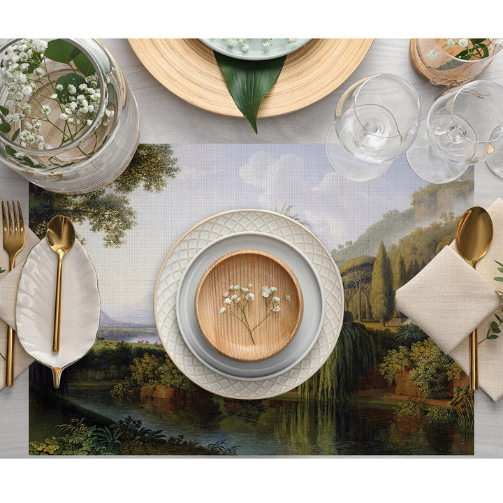 Set of 4 Landscape Placemat|Tropical Table Mat|Forest Print Dining American Service|Decorative Underplate|Farmhouse Style Rectangle Coaster