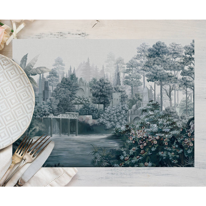 Set of 4 Landscape Placemat|Tropical Table Mat|Forest Print Dining American Service|Decorative Underplate|Farmhouse Style Rectangle Coaster