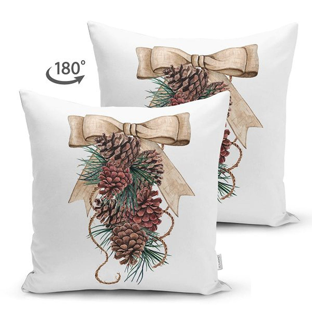 Winter Pillow Cover|Pine Cone and Pine Tree Needles Decor|Red Berries Print Farmhouse Style Cushion Case|Housewarming Christmas Pillow Cover