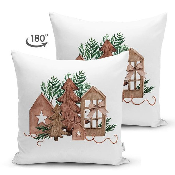 Winter Pillow Cover|Pine Cone and Pine Tree Needles Decor|Red Berries Print Farmhouse Style Cushion Case|Housewarming Christmas Pillow Cover