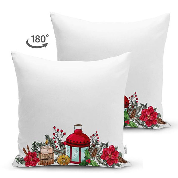 Winter Pillow Covers|Snowman and Rabbits Cushion|Red Poinsettia and Pine Cone Throw Pillowcase|Pine Tree Needles and Red Berries Pillow