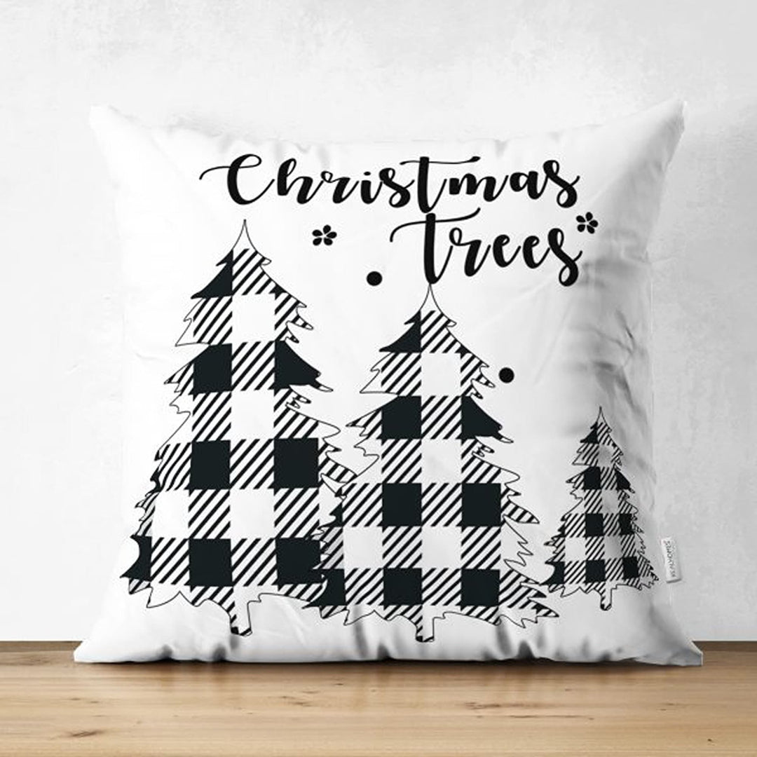 Christmas Pillow Cover|Black White Checkered Xmas Deer and Tree Cushion Case|Plaid Buckhorn Print Throw Pillowcase|Xmas Truck Winter Cushion