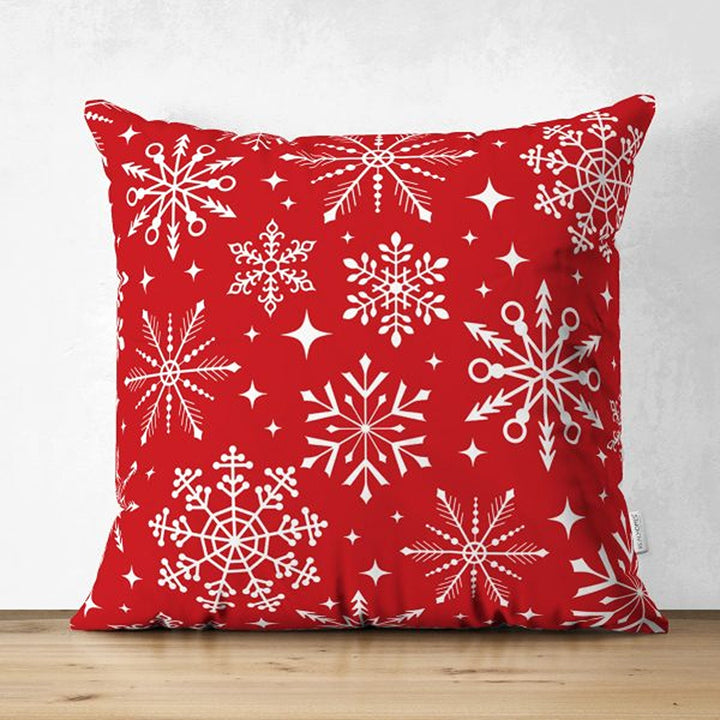 Christmas Pillow Cover|Red White Pine Tree and Xmas Deer Cushion Cover|Geometric Snowflake Throw Pillowcase|Snowflake Print Winter Cushion