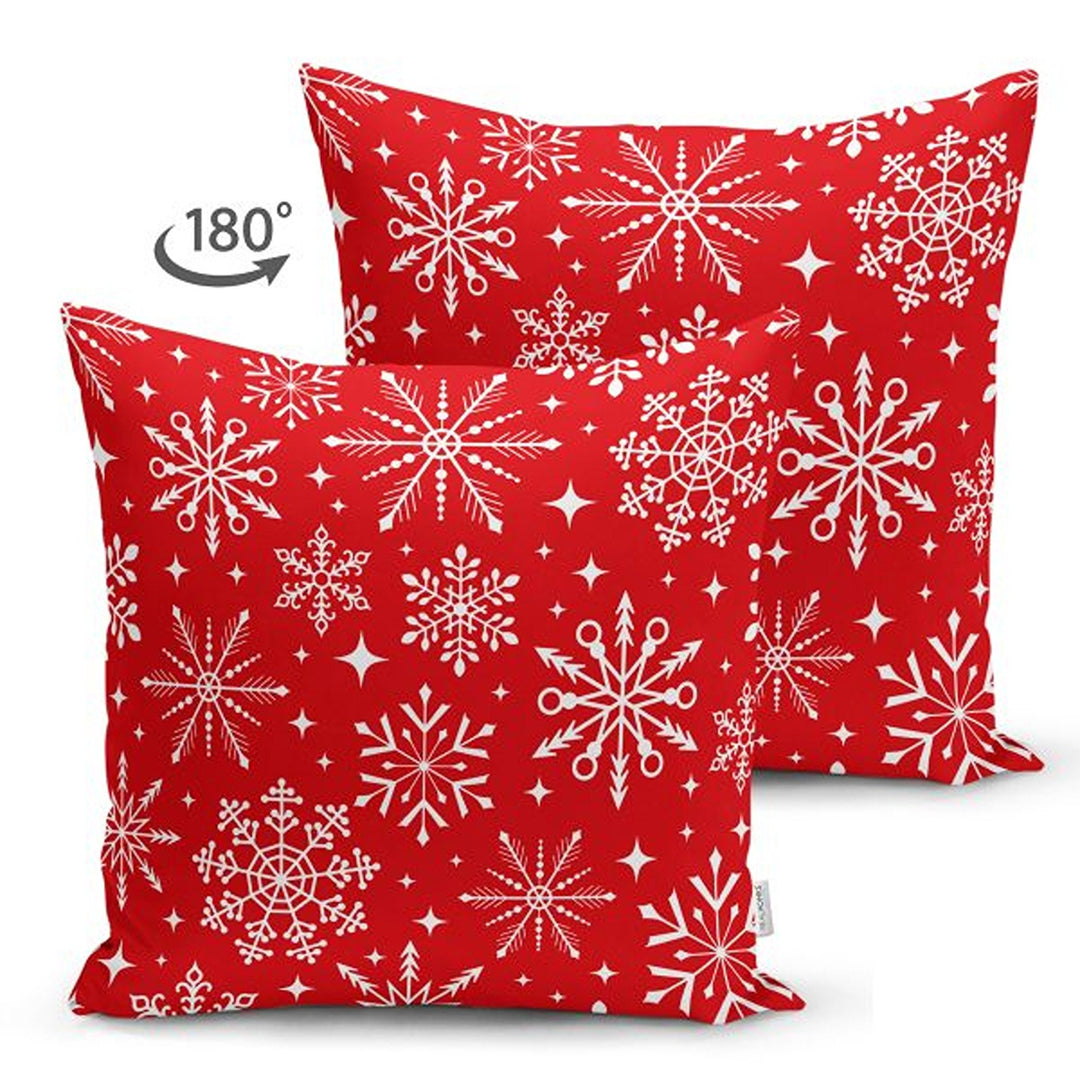 Christmas Pillow Cover|Red White Pine Tree and Xmas Deer Cushion Cover|Geometric Snowflake Throw Pillowcase|Snowflake Print Winter Cushion