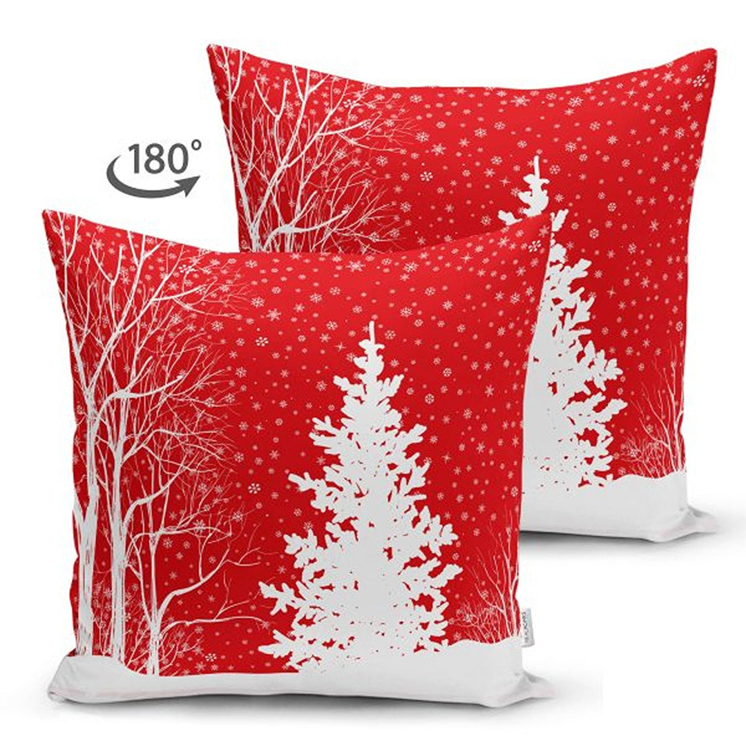 Christmas Pillow Cover|Red White Pine Tree and Xmas Deer Cushion Cover|Geometric Snowflake Throw Pillowcase|Snowflake Print Winter Cushion