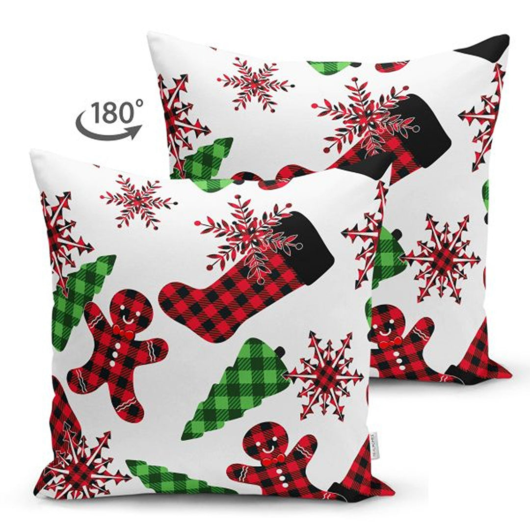 Christmas Pillow Cover|Buffalo Check Xmas Deer Cushion Cover|Pine Cone and Pine Tree Throw Pillowcase|Checkered Xmas Socks Winter Cushion