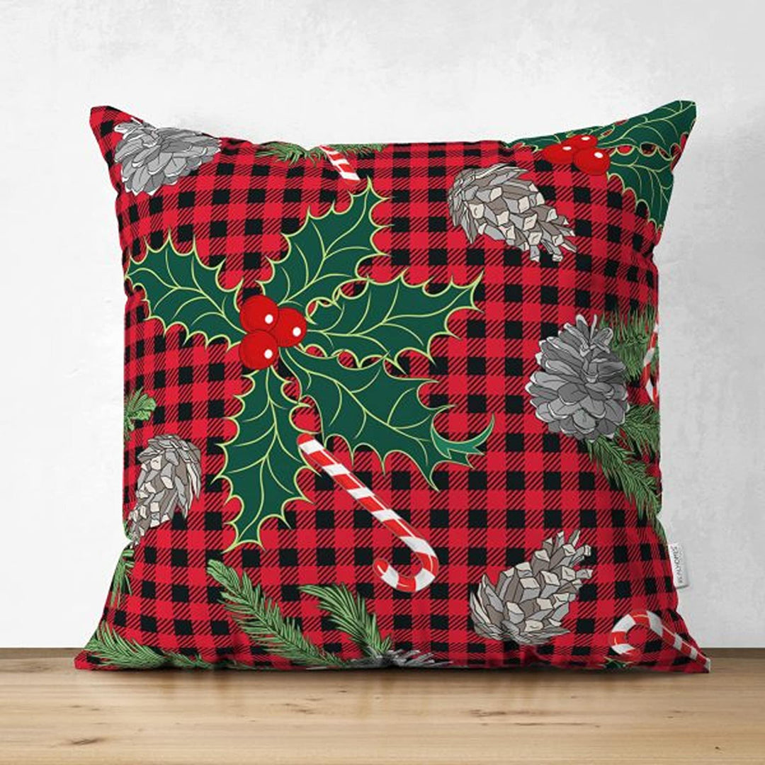 Christmas Pillow Cover|Buffalo Check Xmas Deer Cushion Cover|Pine Cone and Pine Tree Throw Pillowcase|Checkered Xmas Socks Winter Cushion