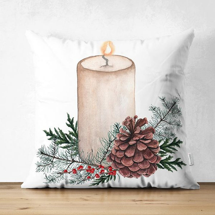 Winter Trend Pillow Covers|Red Poinsettia and White Rose Throw Pillowcase|Red Ribbon with Pine Cone and Pine Tree Needles Cushion|Xmas Decor