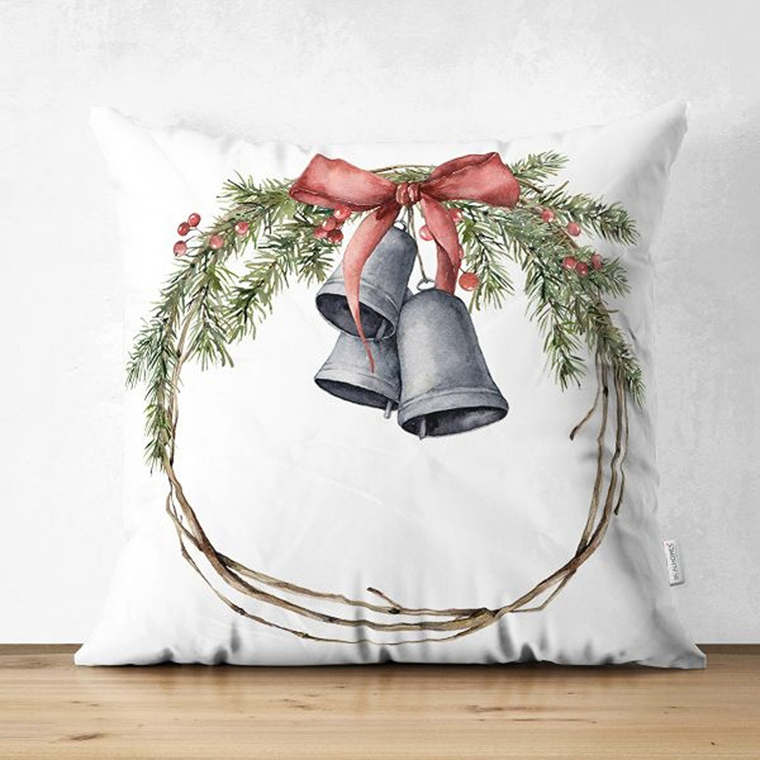 Christmas Pillow Cover|Xmas Bell with Bird Print Cushion Cover|Decorated Pine Tree Throw Pillowcase|Xmas Lantern and Candle Winter Cushion