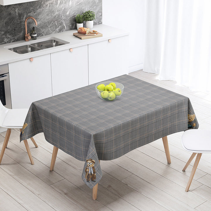 Luxury Plaid Tablecloth|Decorative Cute Bear Table Cover|Avangarde Portrait Print Kitchen Table Decor|Geometric Rectangle Dining Tabletop