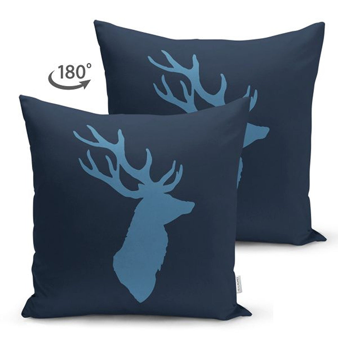 Christmas Pillow Cover|Xmas Deer Head Print Cushion Case|Solid Color Buckhorn Themed Throw Pillowcase|Winter Trend Housewarming Cushion Case